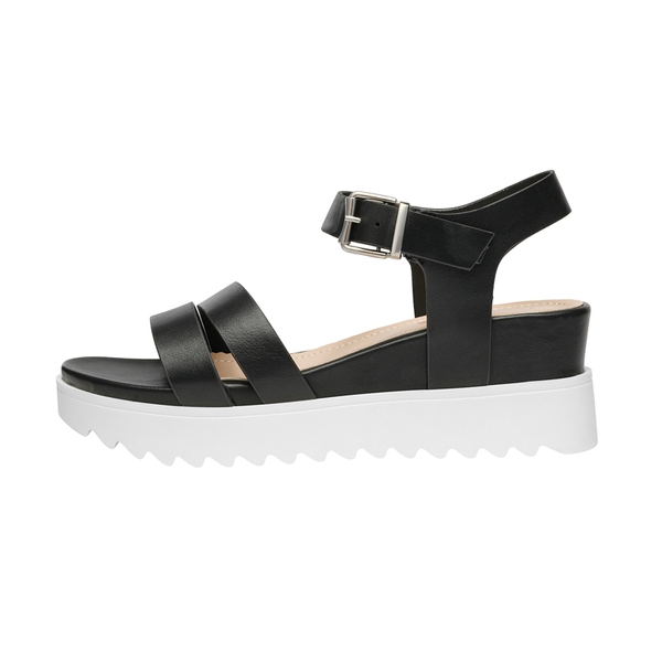 Buckle Ankle Strap Platform Wedge Sandals - BLACK PU - 1